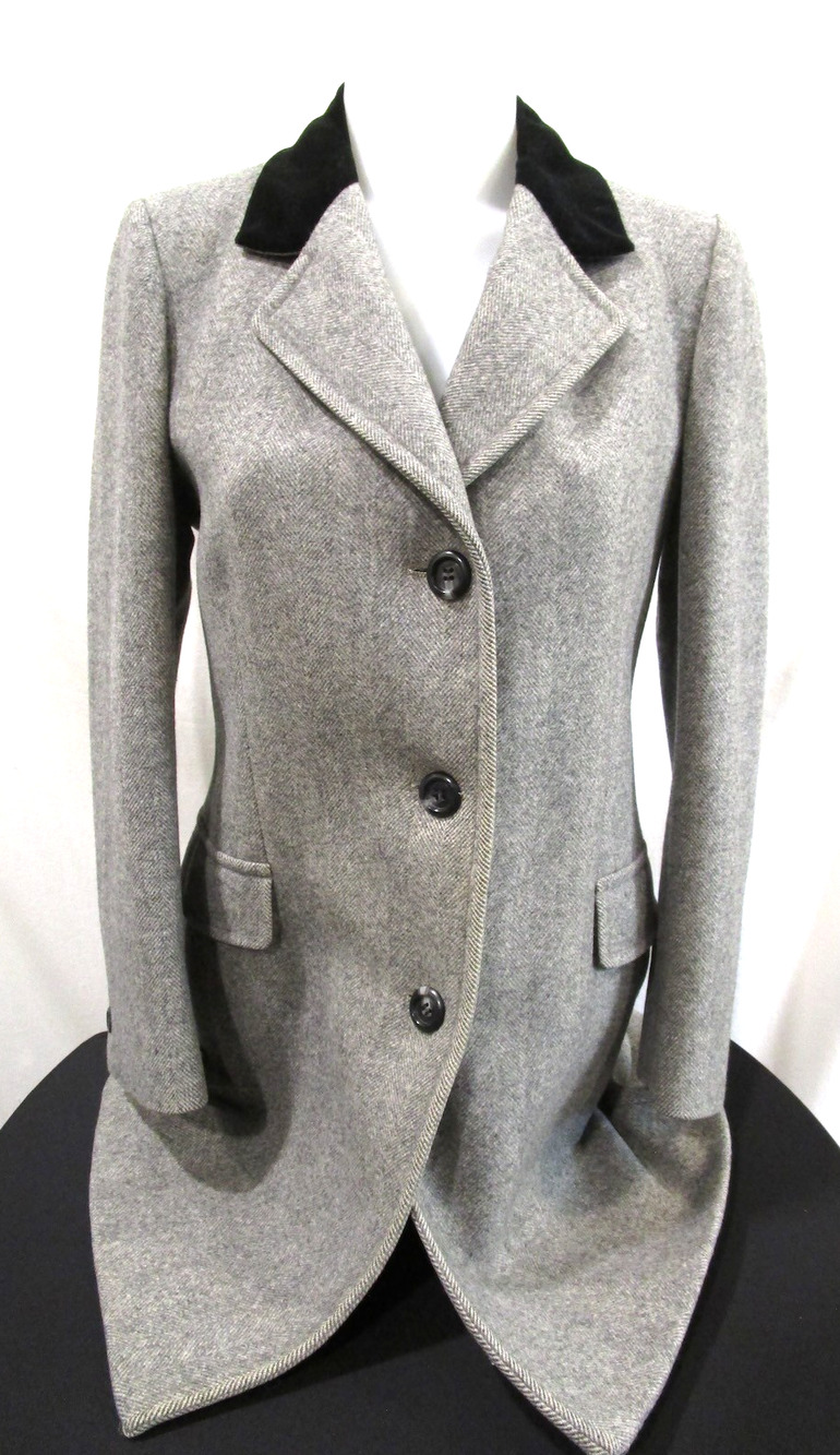 VTG Mister Coats For Her David Baker Gray Wool Velvet Collar Long Coat Women S